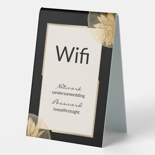 Plaque De Table Elégant Mariage Wifi Détails Black Gold (Verso)