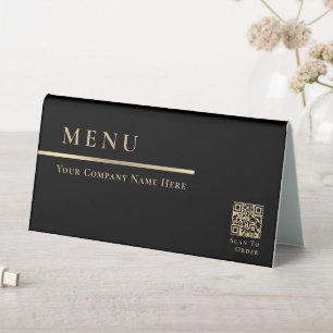 Plaque De Table Élégant Menu Noir et Or Scan pour Commander Code Q