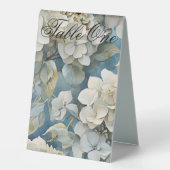 Plaque De Table Elégant moody bleu poussiéreux flores d'aquarelle (Recto)