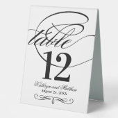 Plaque De Table Élégant noir et blanc Mariage de script de calligr (Recto)