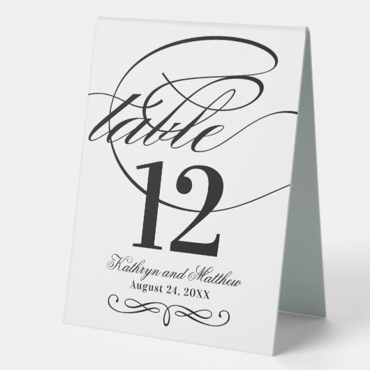 Plaque De Table Élégant noir et blanc Mariage de script de calligr (Recto)