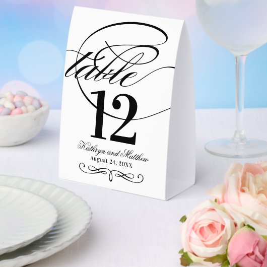 Plaque De Table Élégant noir et blanc Mariage de script de calligr (Insitu (mariage))