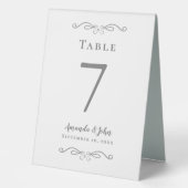 Plaque De Table Élégant numéro de mariage Calligraphie gris chic b (Recto)