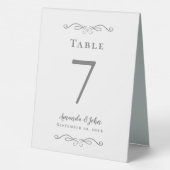 Plaque De Table Élégant numéro de mariage Calligraphie gris chic b (Verso)