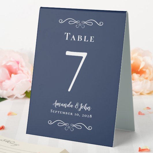 Plaque De Table Élégant numéro de mariage Calligraphie Marine Bleu (In SItu (Mariage))
