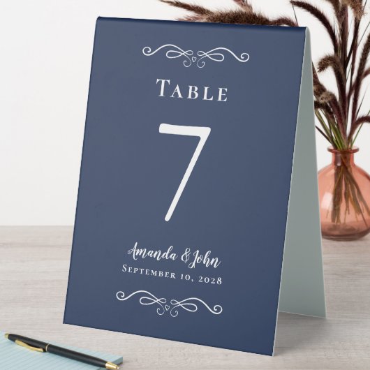 Plaque De Table Élégant numéro de mariage Calligraphie Marine Bleu (En SItu (Tableau))