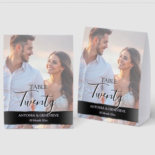 Plaque De Table Elegant Photo Wedding Table Number Black band (Recto/Verso)