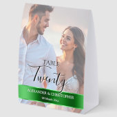 Plaque De Table Elegant Photo Wedding Table Number Green band (Arrière)