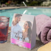 Plaque De Table Elegant Photo Wedding Table Number Hot Pink band (Insitu (sur table))