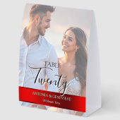 Plaque De Table Elegant Photo Wedding Table Number Red band (Arrière)