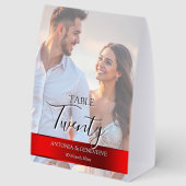 Plaque De Table Elegant Photo Wedding Table Number Red band (Recto)