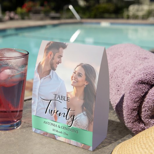 Plaque De Table Elegant Photo Wedding Table Number Sage band (Insitu (sur table))