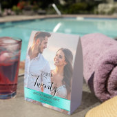 Plaque De Table Elegant Photo Wedding Table Number Turquoise band (Insitu (sur table))