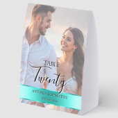 Plaque De Table Elegant Photo Wedding Table Number Turquoise band (Recto)