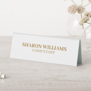 Plaque De Table Élégant Professionnel Blanc Or Simple Minimal