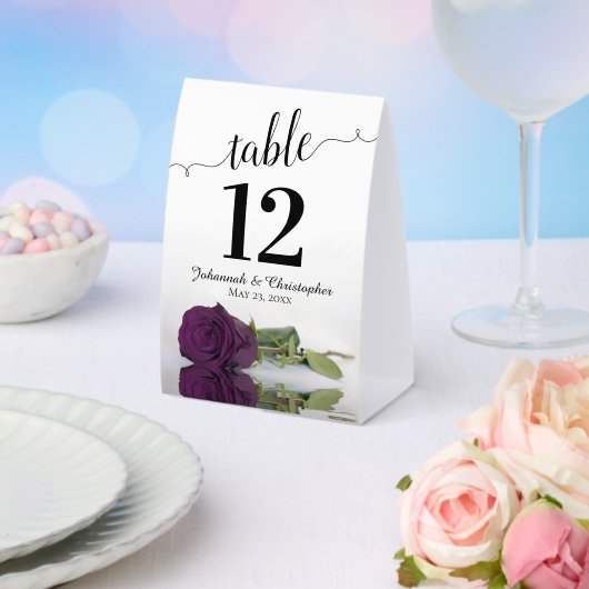 Plaque De Table Élégant prune violet Rose Mariage Numéro de table (Insitu (mariage))