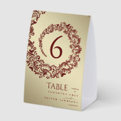 Plaque De Table Elégant Red and Gold Mariage damassé Numéro de tab (Verso)