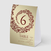 Plaque De Table Elégant Red and Gold Mariage damassé Numéro de tab (Recto)
