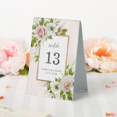 Plaque De Table Elégant rose blanc Aquarelle Rose Numéro de Mariag (In SItu (Mariage))