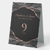 Plaque De Table Élégant Rose noir Gold Foil Mariage Agate (Recto)