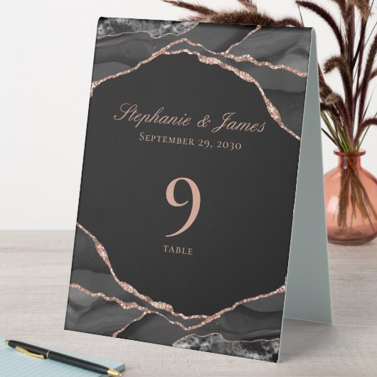 Plaque De Table Élégant Rose noir Gold Foil Mariage Agate (En SItu (Tableau))