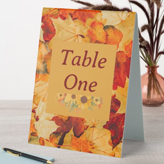 Plaque De Table Élégant Rouge Gold Automne Feuilles Mariage de aut (En SItu (Tableau))