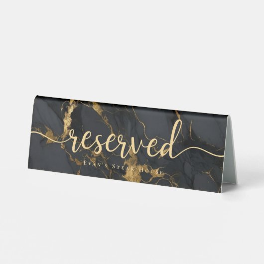 Plaque De Table Elegant Script Agate Gold Black Marble Reserved (Verso)