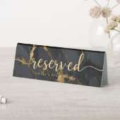 Plaque De Table Elegant Script Agate Gold Black Marble Reserved (En SItu (Tableau))