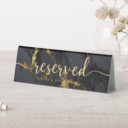 Plaque De Table Elegant Script Agate Gold Black Marble Reserved (En SItu (Tableau))