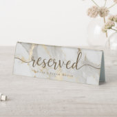Plaque De Table Elegant Script Agate Gold White Marble Reserved (En SItu (Tableau))