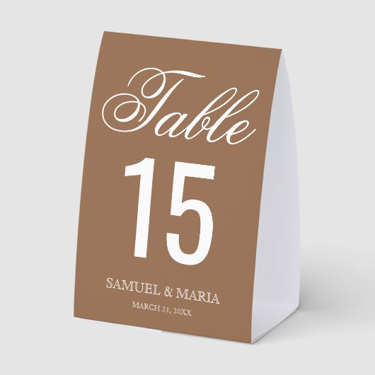 Plaque De Table Elegant Script Beige Tan Wedding Table Number (Verso)