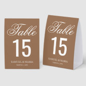 Plaque De Table Elegant Script Beige Tan Wedding Table Number (Recto/verso)