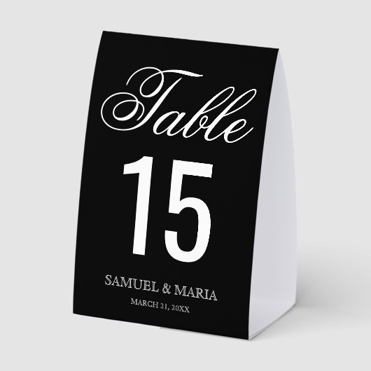 Plaque De Table Elegant Script Black Wedding Table Number (Verso)