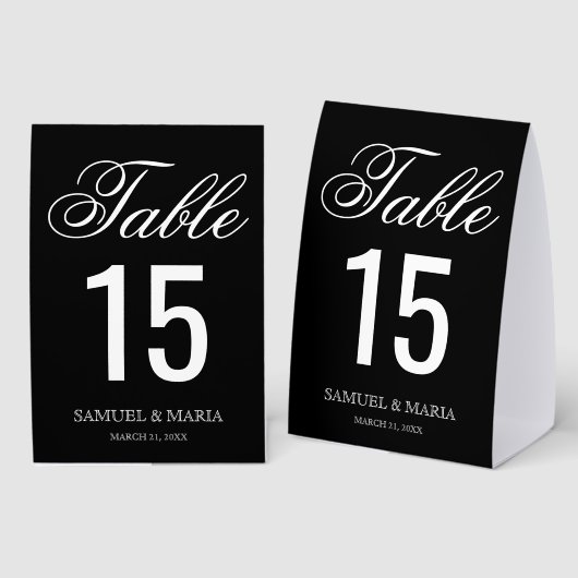 Plaque De Table Elegant Script Black Wedding Table Number (Recto/verso)