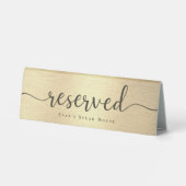 Plaque De Table Élégant Script brillant métal or Réservé (Verso)