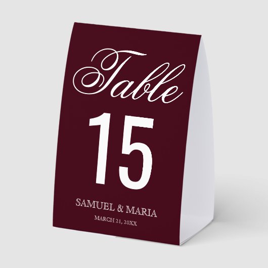 Plaque De Table Elegant Script Burgundy Wedding Table Number (Verso)
