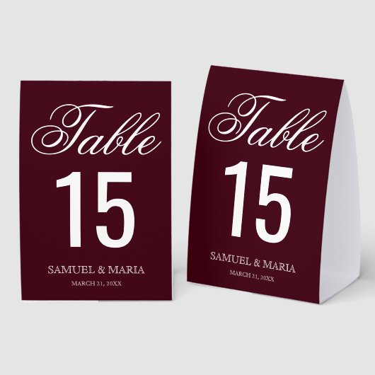 Plaque De Table Elegant Script Burgundy Wedding Table Number (Recto/verso)