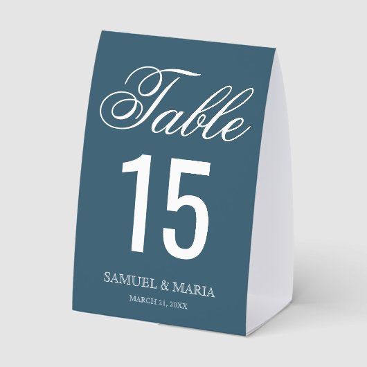 Plaque De Table Elegant Script Dusty Blue Wedding Table Number (Verso)