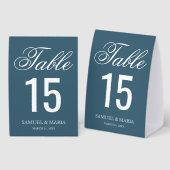 Plaque De Table Elegant Script Dusty Blue Wedding Table Number (Recto/verso)