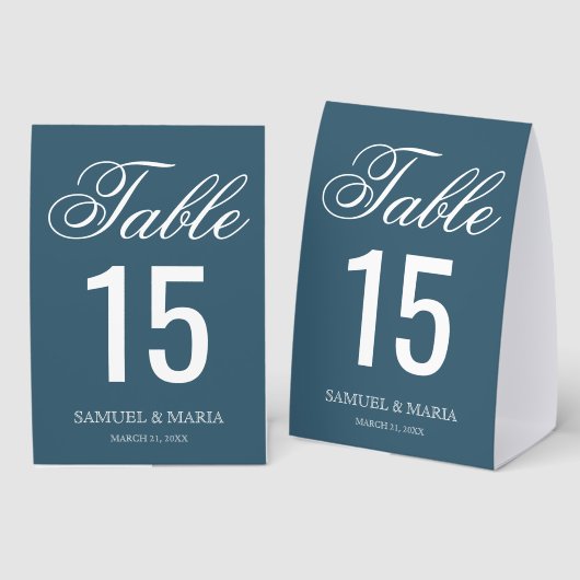 Plaque De Table Elegant Script Dusty Blue Wedding Table Number (Recto/verso)