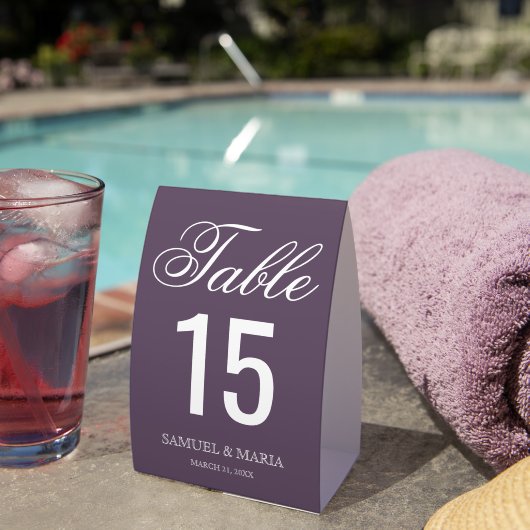 Plaque De Table Elegant Script Dusty Purple Wedding Table Number (InVersositu (sur table))
