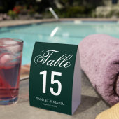 Plaque De Table Elegant Script Emerald Green Wedding Table Number (InVersositu (sur table))