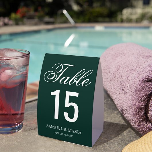 Plaque De Table Elegant Script Emerald Green Wedding Table Number (InVersositu (sur table))