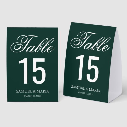 Plaque De Table Elegant Script Emerald Green Wedding Table Number (Recto/verso)