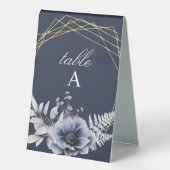 Plaque De Table Élégant Script Floral Dusty Blue Mariage (Recto)