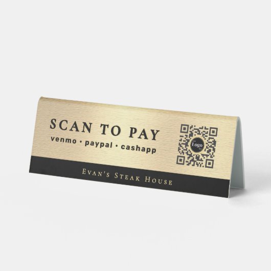 Plaque De Table Elegant Script Metallic Gold Scan To Pay Qr Code (Recto)