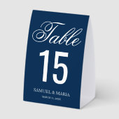 Plaque De Table Elegant Script Navy Blue Wedding Table Number (Verso)