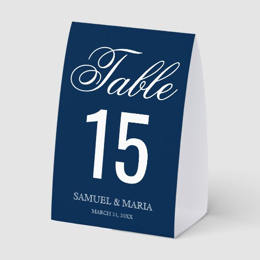 Plaque De Table Elegant Script Navy Blue Wedding Table Number (Verso)