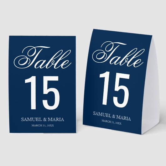 Plaque De Table Elegant Script Navy Blue Wedding Table Number (Recto/verso)