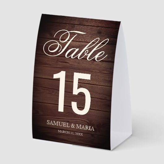 Plaque De Table Elegant Script Rustic Wood Wedding Table Number (Recto)